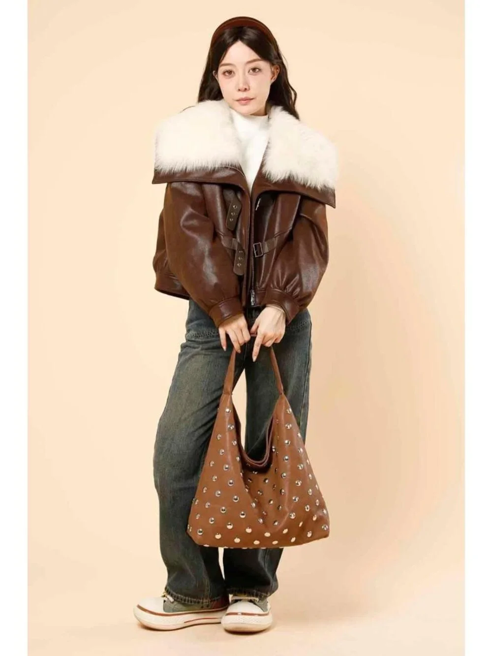 Stylish Studded Hobo Purse - Leather Tote Bag, Rivet Shoulder Handbag for Women